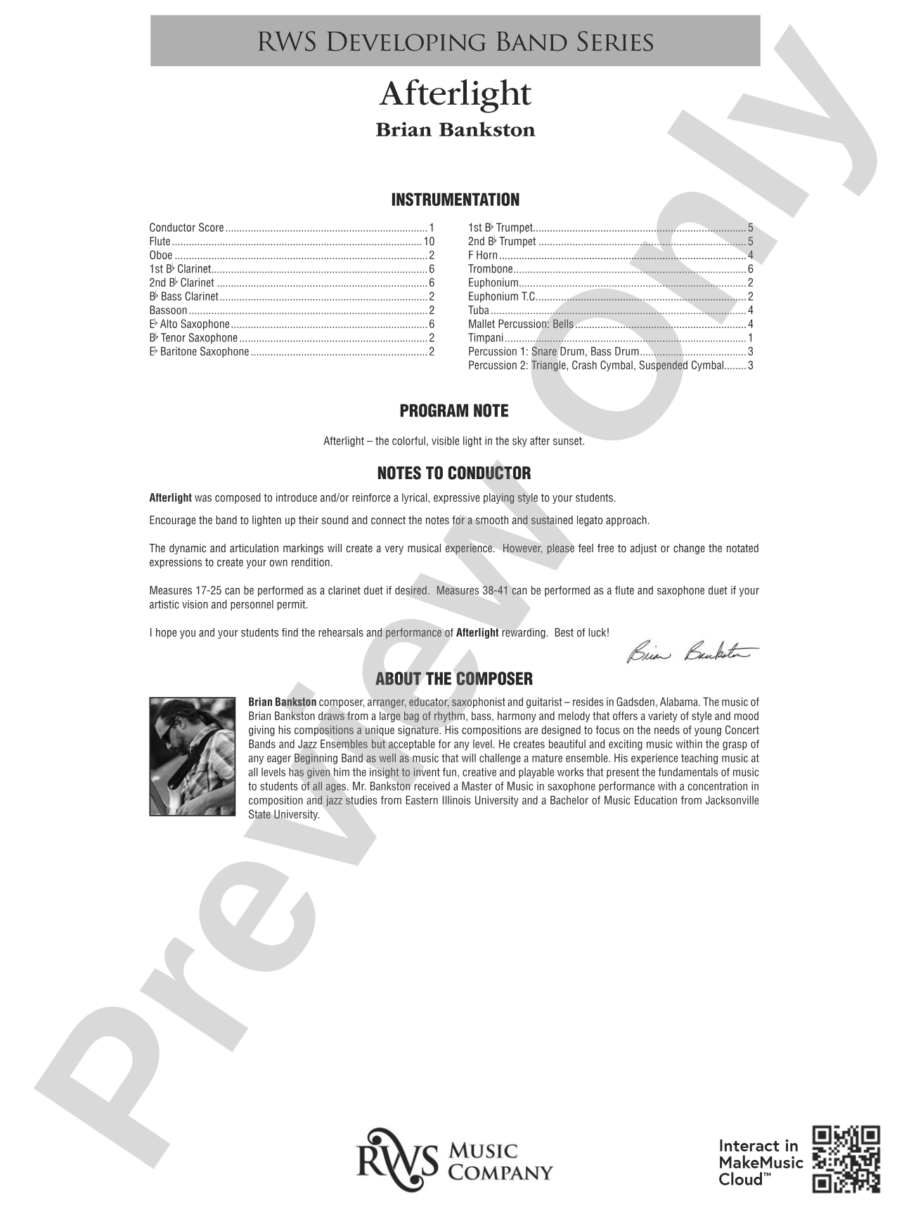Afterlight: Concert Band Conductor Score & Parts