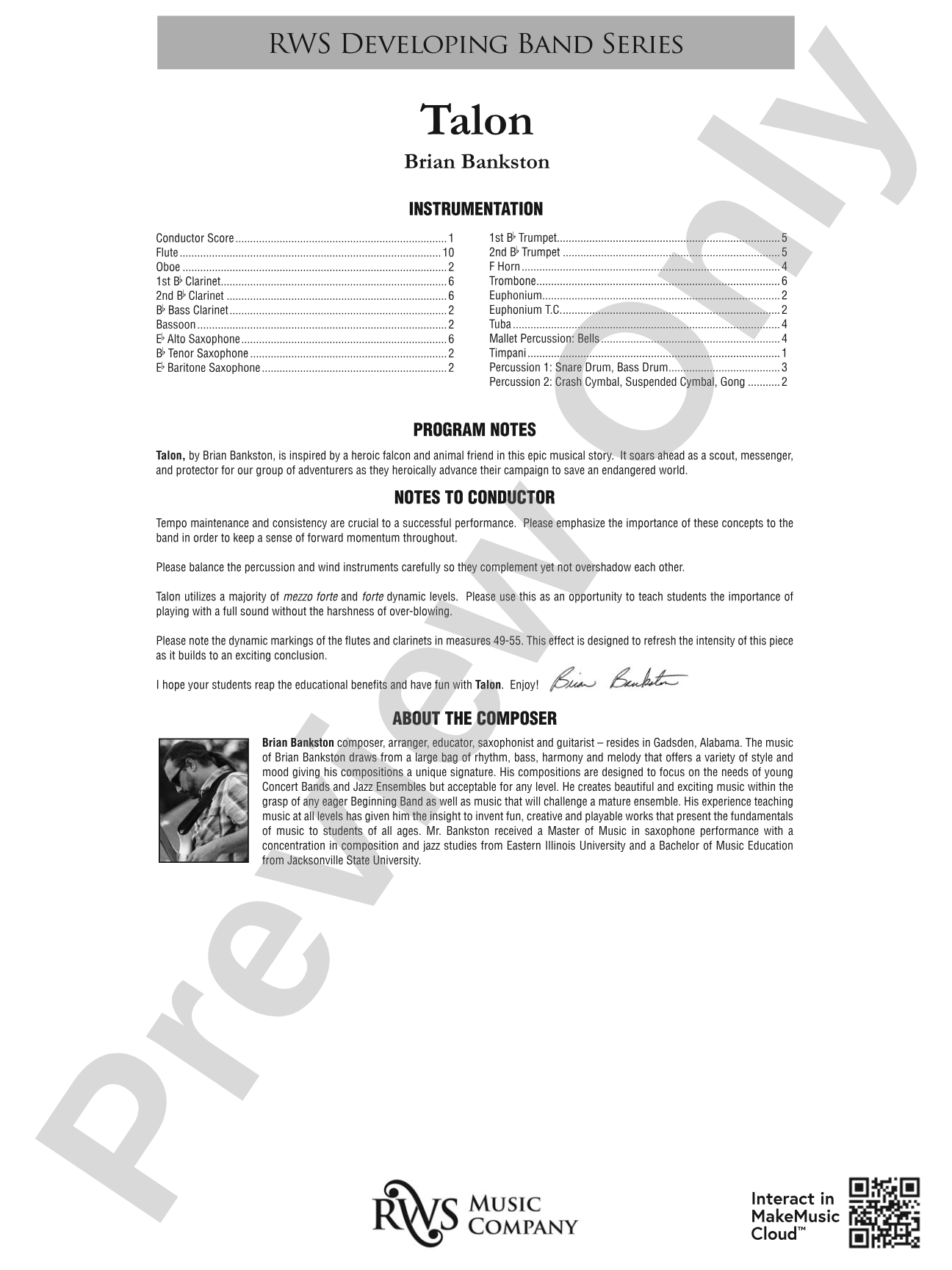 Talon: Concert Band Conductor Score & Parts
