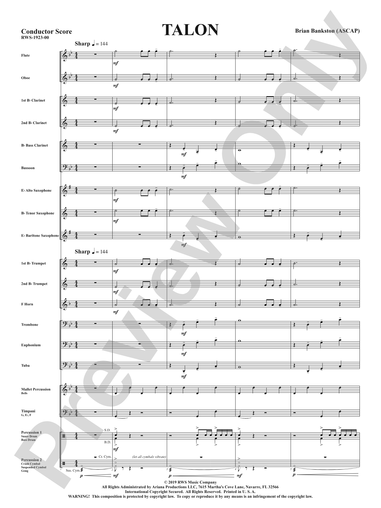 Talon: Concert Band Conductor Score & Parts