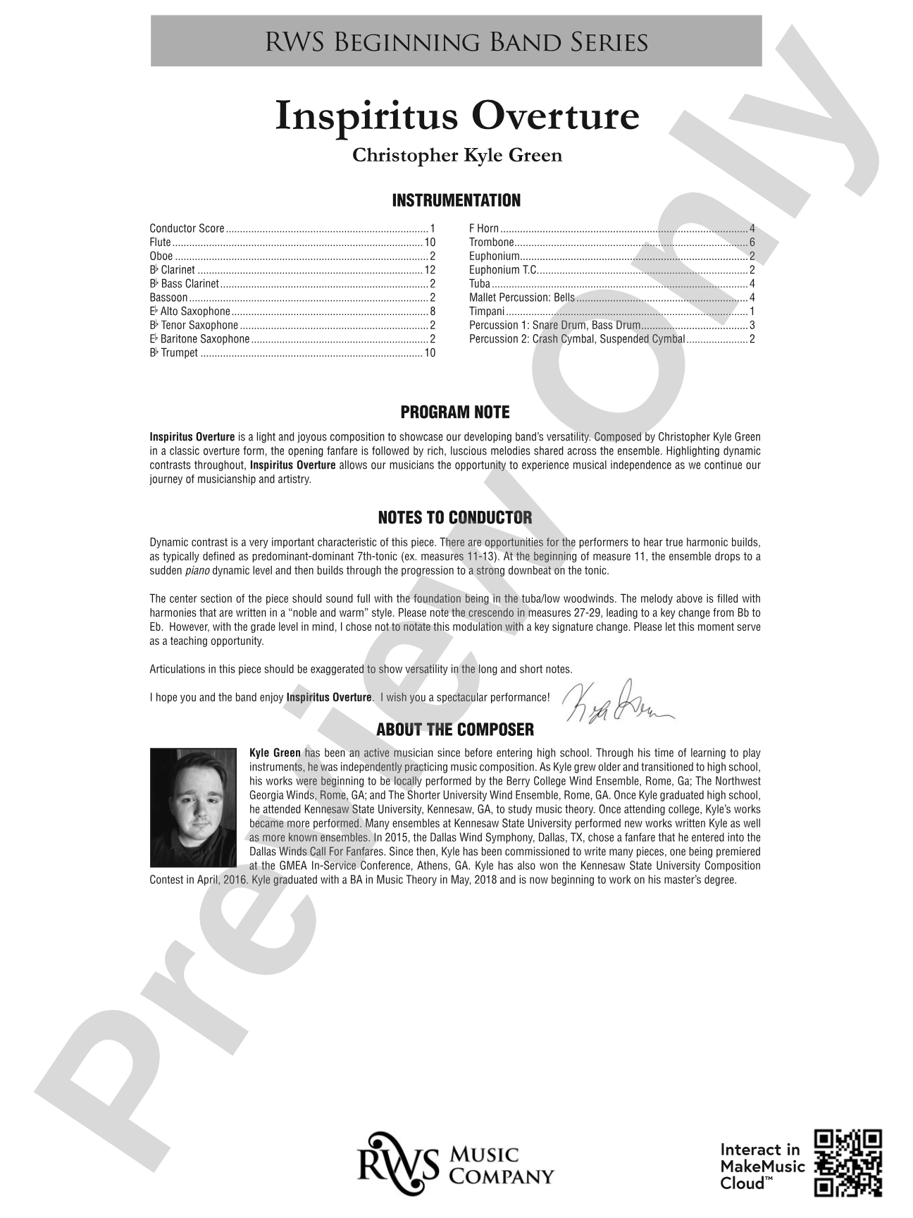 Inspiritus Overture: Concert Band Conductor Score & Parts