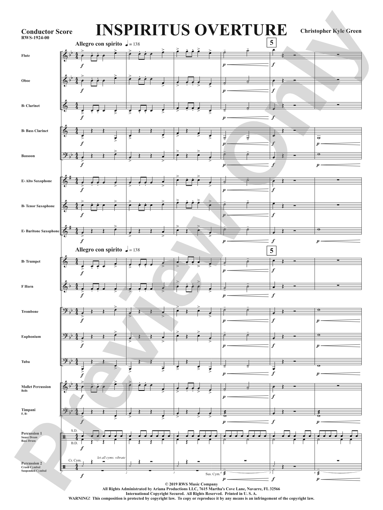 Inspiritus Overture: Concert Band Conductor Score & Parts