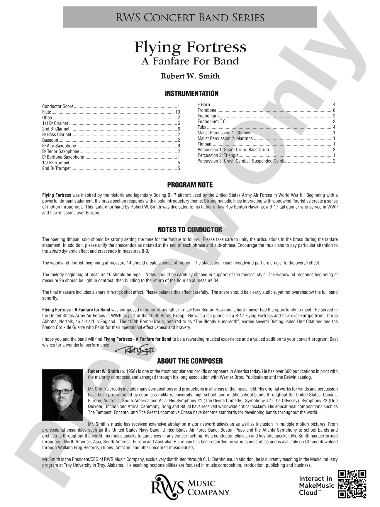 Flying Fortress - A Fanfare for Band: Concert Band Conductor Score & Parts