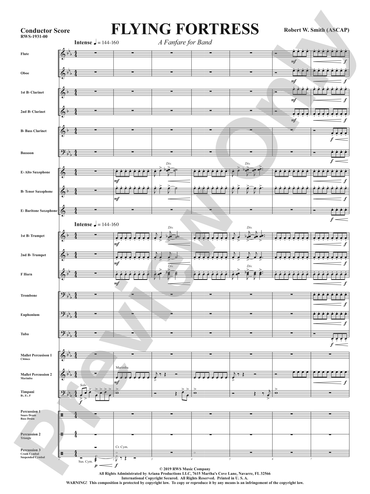 Flying Fortress - A Fanfare for Band: Concert Band Conductor Score & Parts