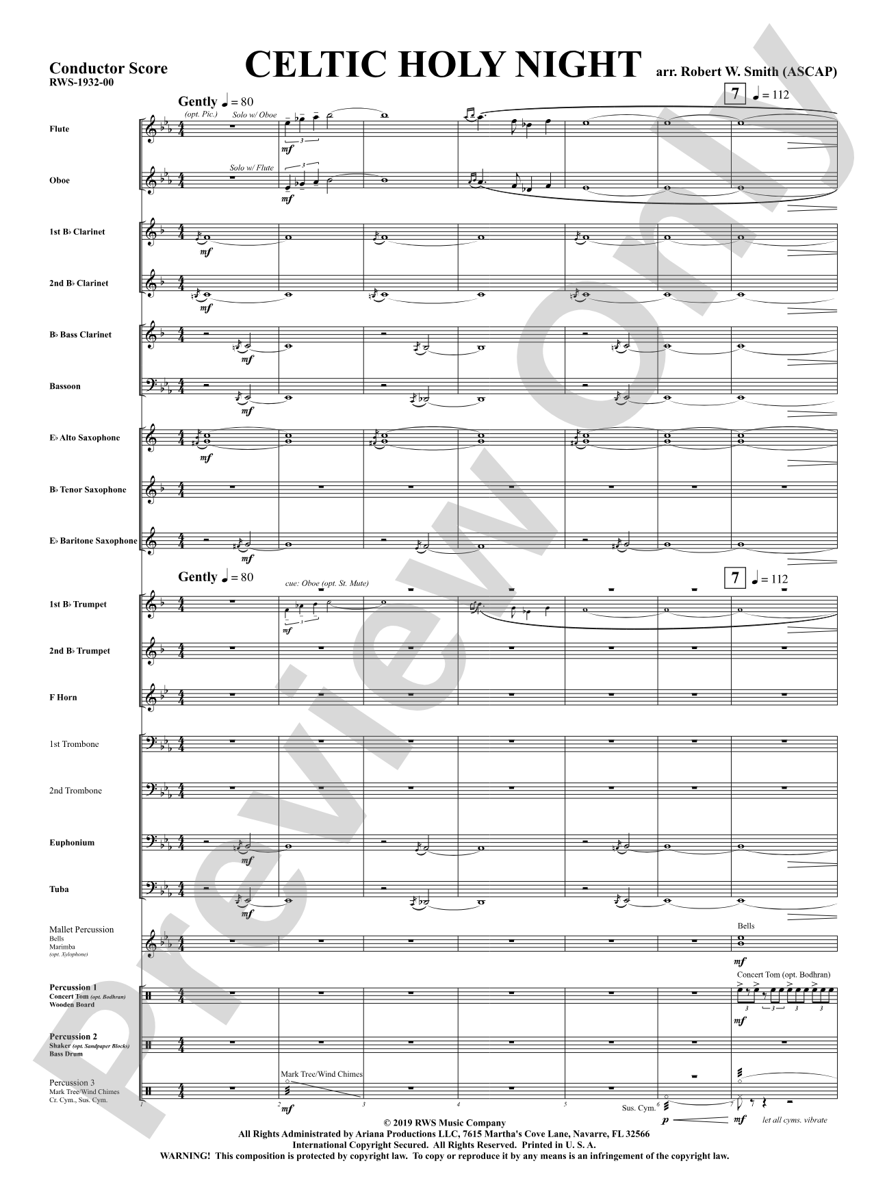 Celtic Holy Night: Concert Band Conductor Score & Parts