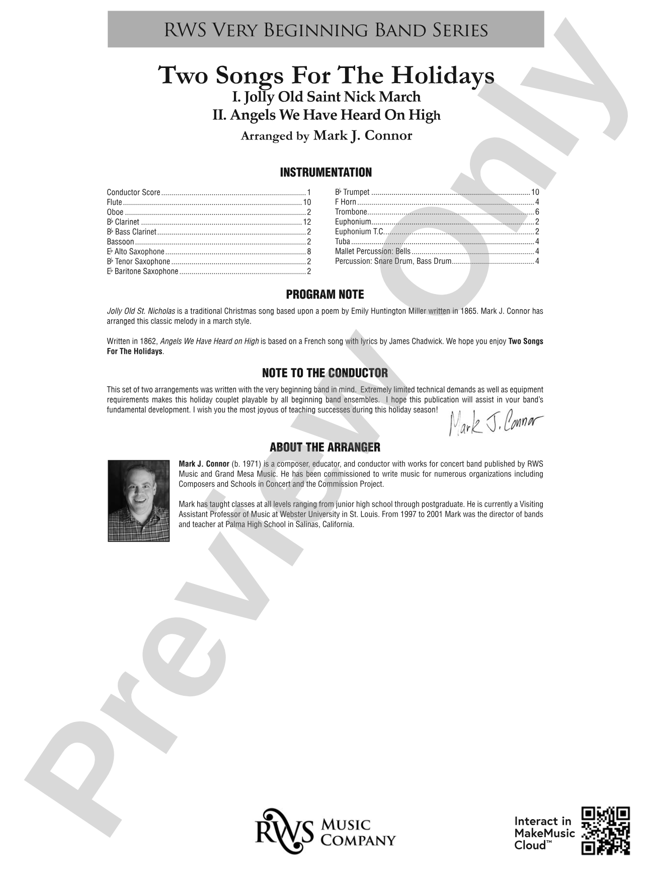 Two Songs for the Holidays - Jolly Old Saint Nick March & Angels We Have Heard On High: Concert Band Conductor Score & Parts