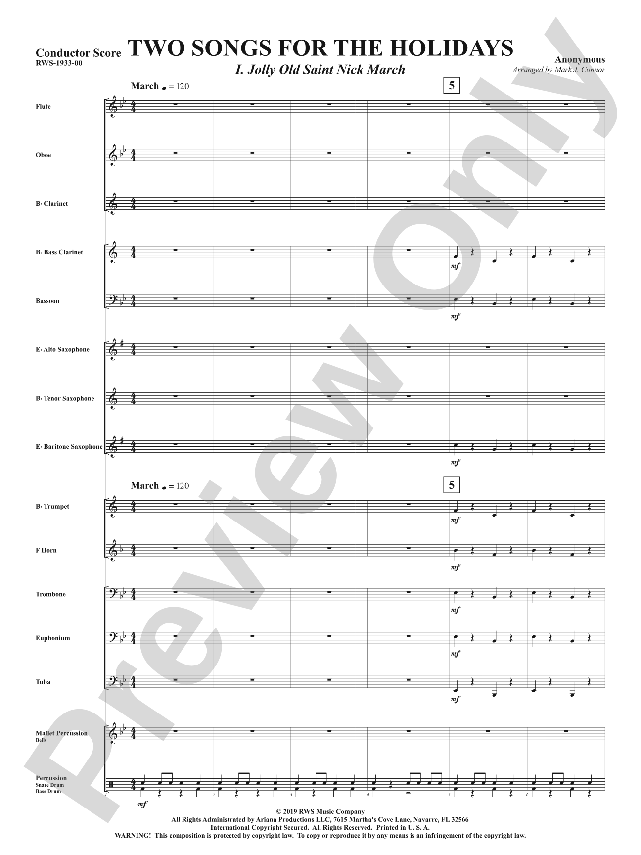 Two Songs for the Holidays - Jolly Old Saint Nick March & Angels We Have Heard On High: Concert Band Conductor Score & Parts