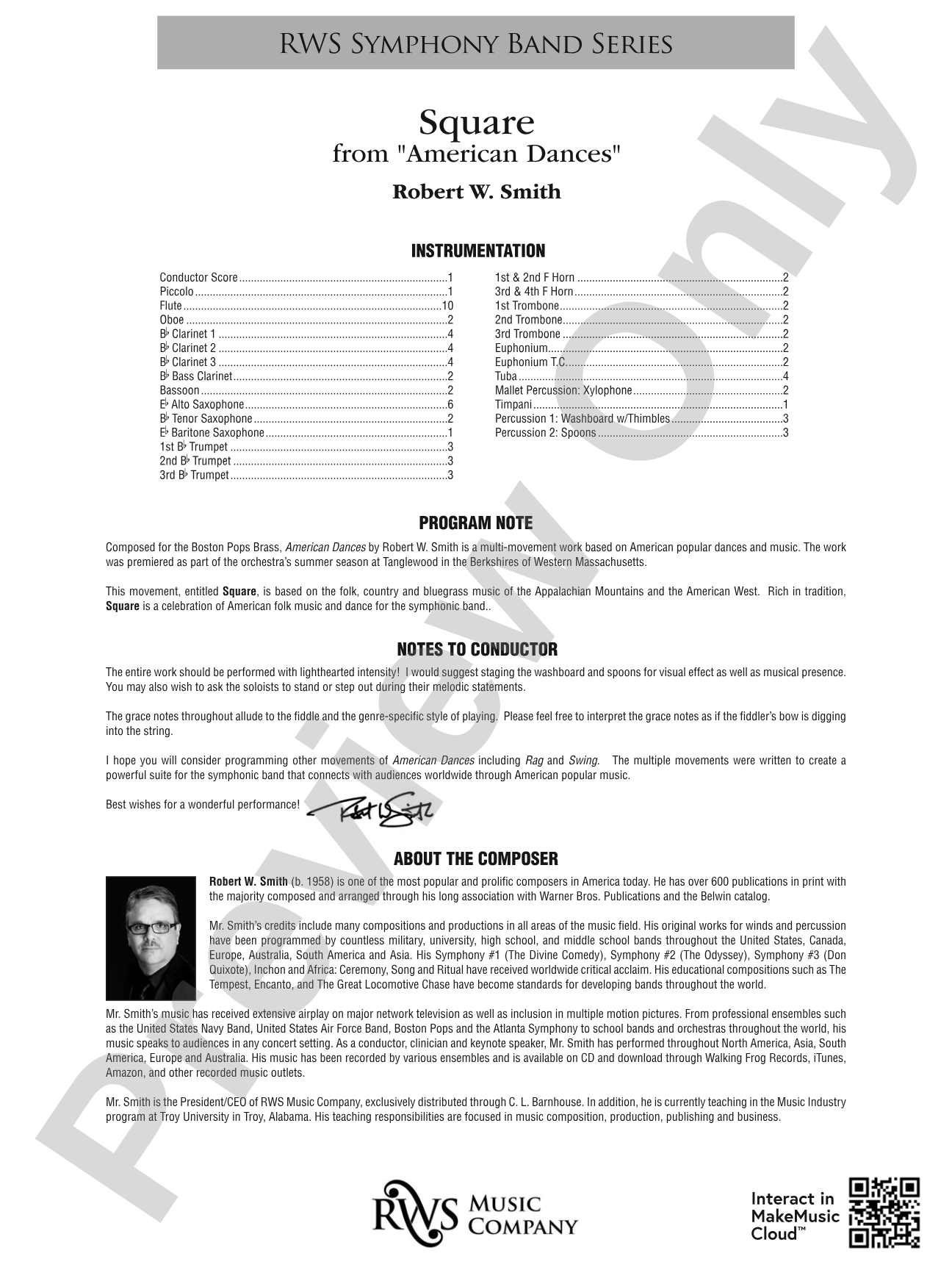 Square - Mvt. 2 from <i>American Dances</i>: Score