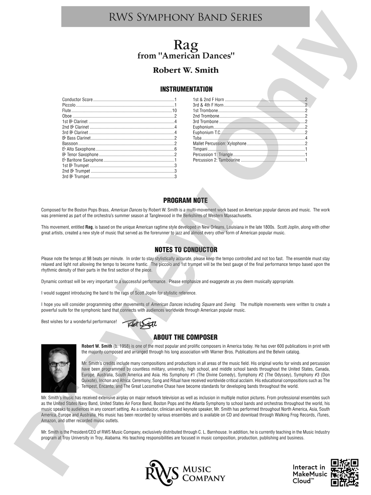 Rag - Mvt. 1 from <i>American Dances</i>: Score