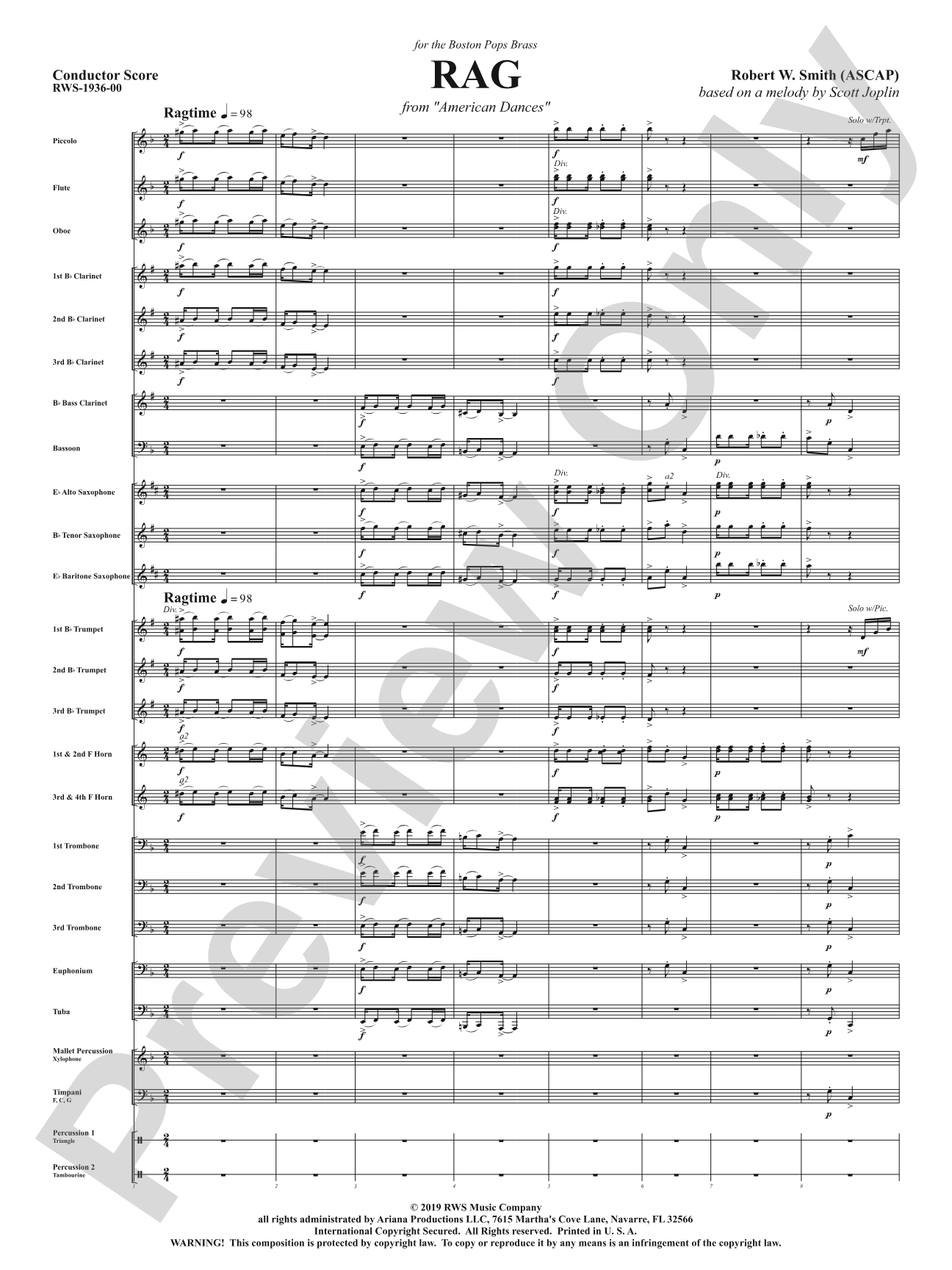 Rag - Mvt. 1 from <i>American Dances</i>: Score