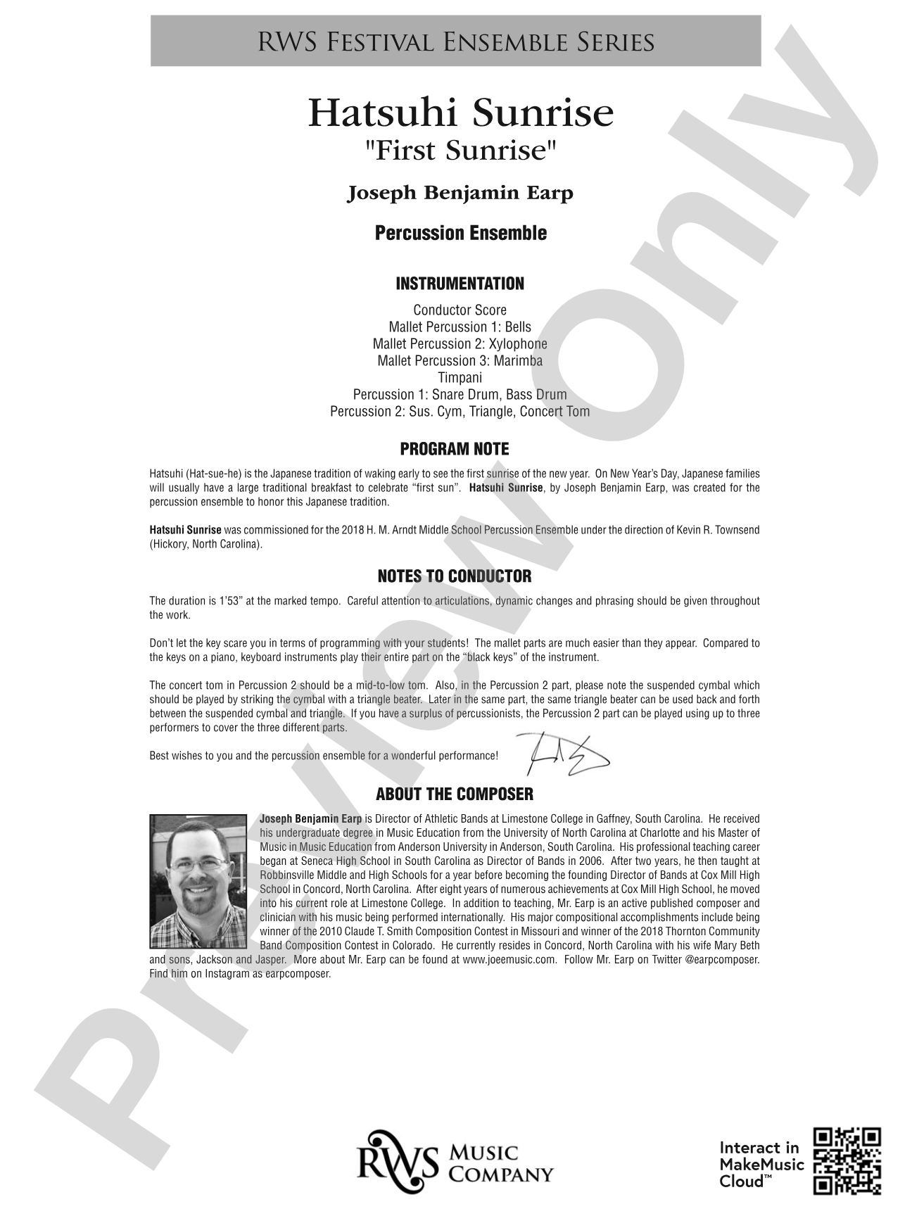 Hatsuhi Sunrise - First Sunrise: Percussion Ensemble Conductor Score & Parts