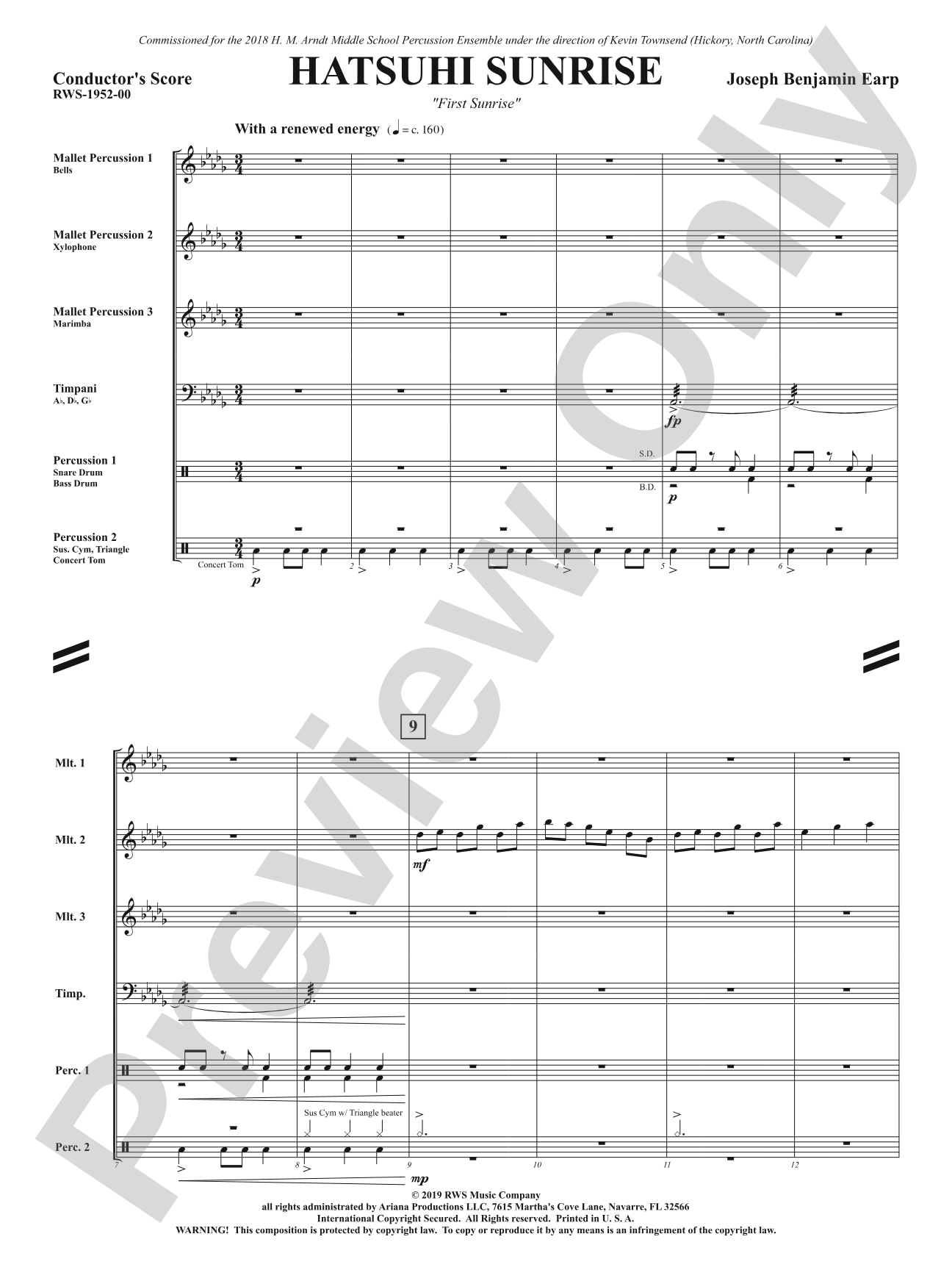 Hatsuhi Sunrise - First Sunrise: Percussion Ensemble Conductor Score & Parts