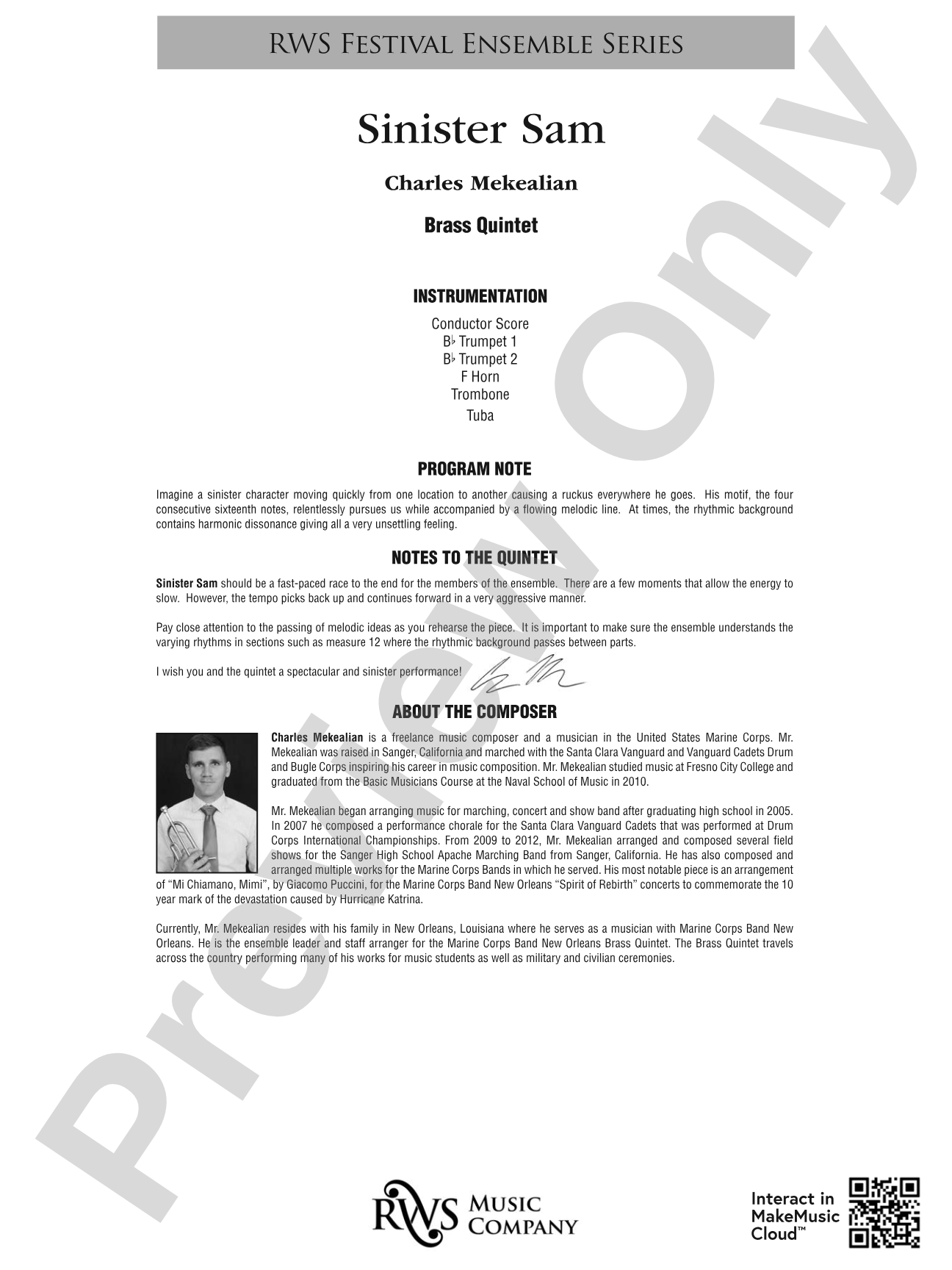 Sinister Sam - Brass Quintet: Brass Quintet Conductor Score & Parts