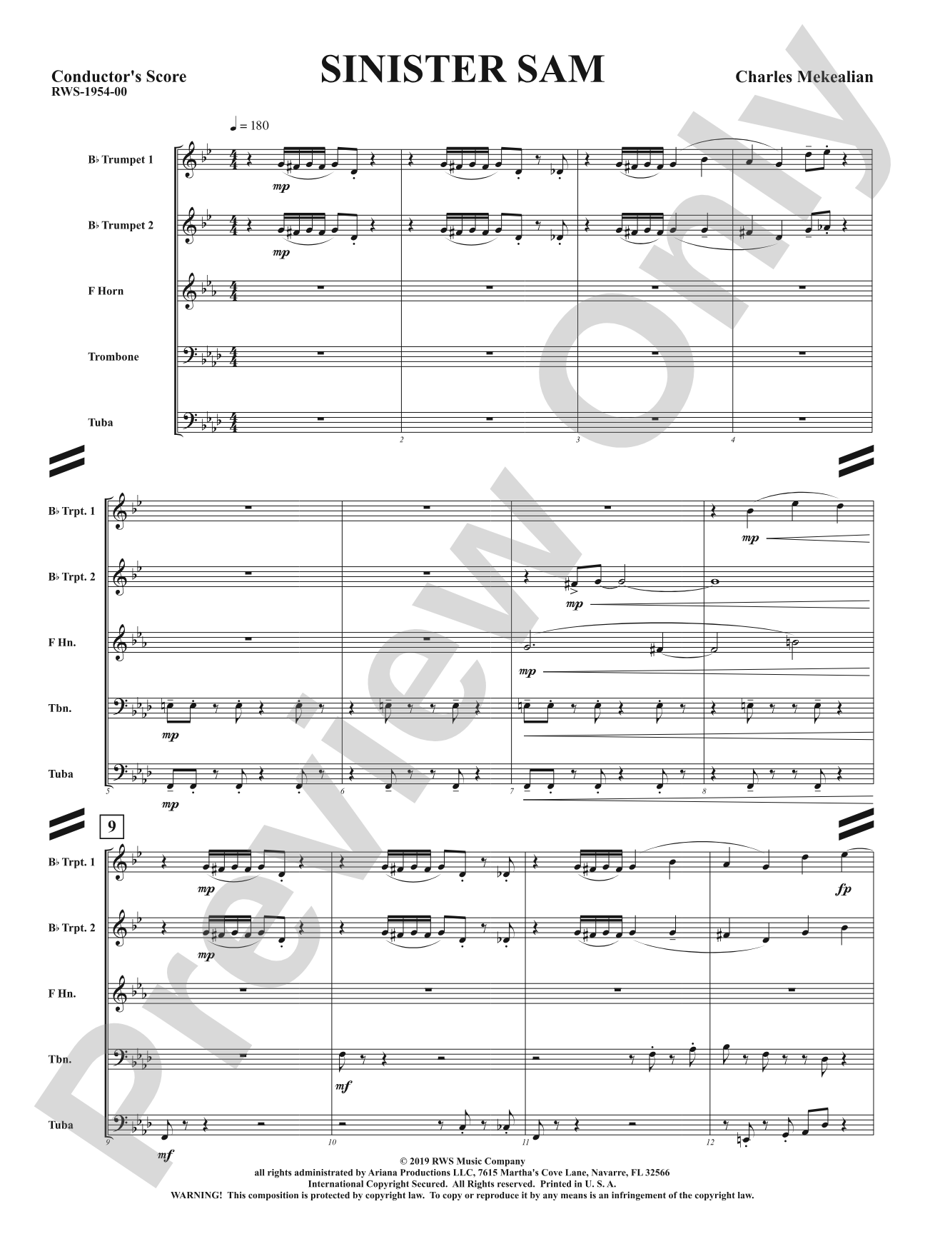 Sinister Sam - Brass Quintet: Brass Quintet Conductor Score & Parts