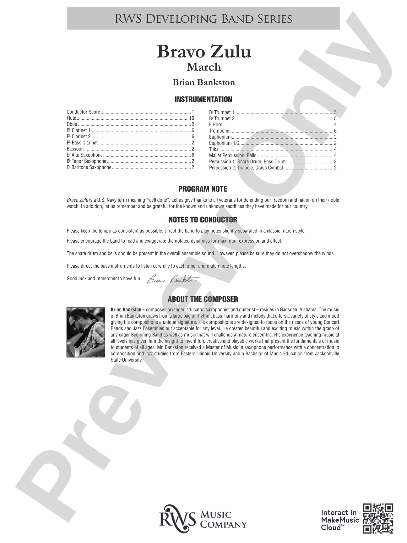 Bravo Zulu - March: Concert Band Conductor Score & Parts