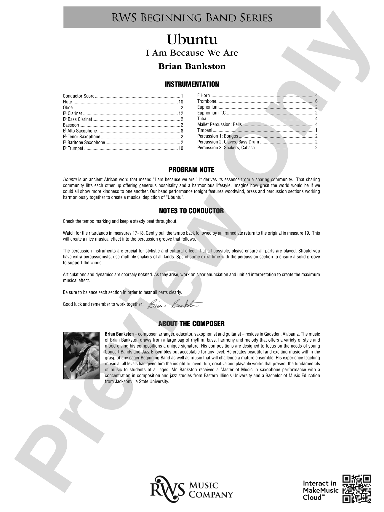 Ubuntu - I Am Because We Are: Concert Band Conductor Score & Parts