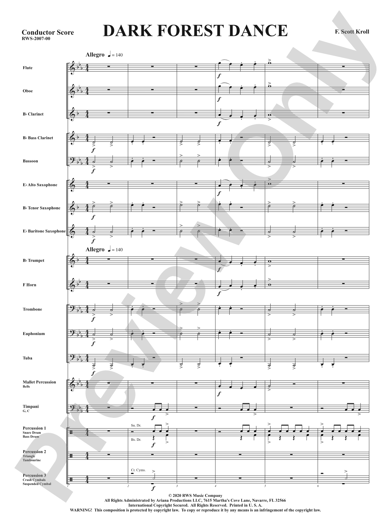 Dark Forest Dance: Concert Band Conductor Score & Parts