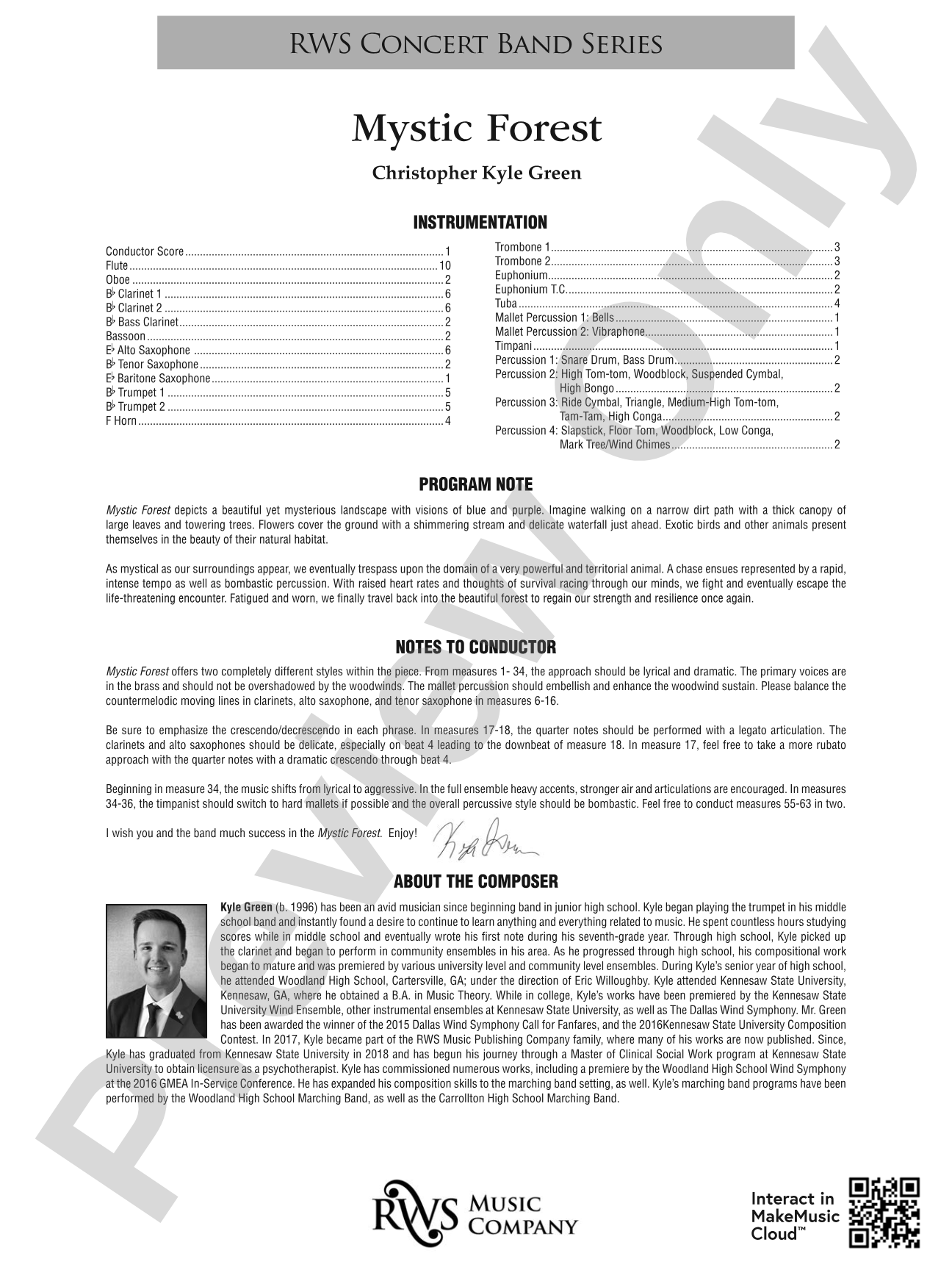 Mystic Forest: Concert Band Conductor Score & Parts