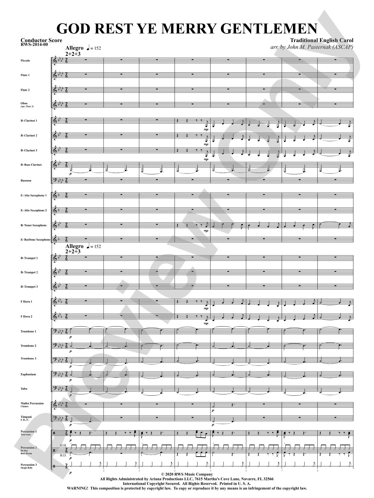 God Rest Ye Merry Gentlemen: Concert Band Conductor Score & Parts