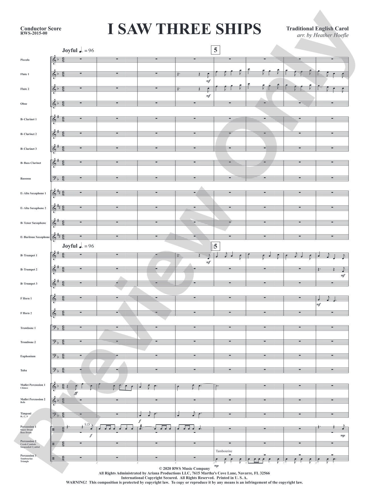 I Saw Three Ships: Concert Band Conductor Score & Parts