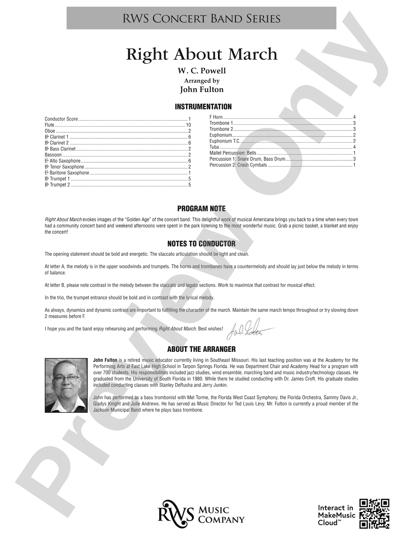 Right About March: Concert Band Conductor Score & Parts