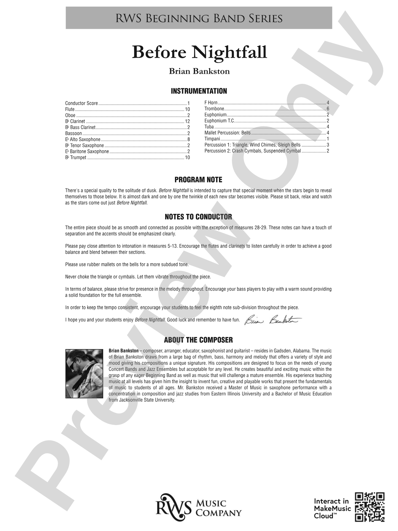 Before Nightfall: Concert Band Conductor Score & Parts
