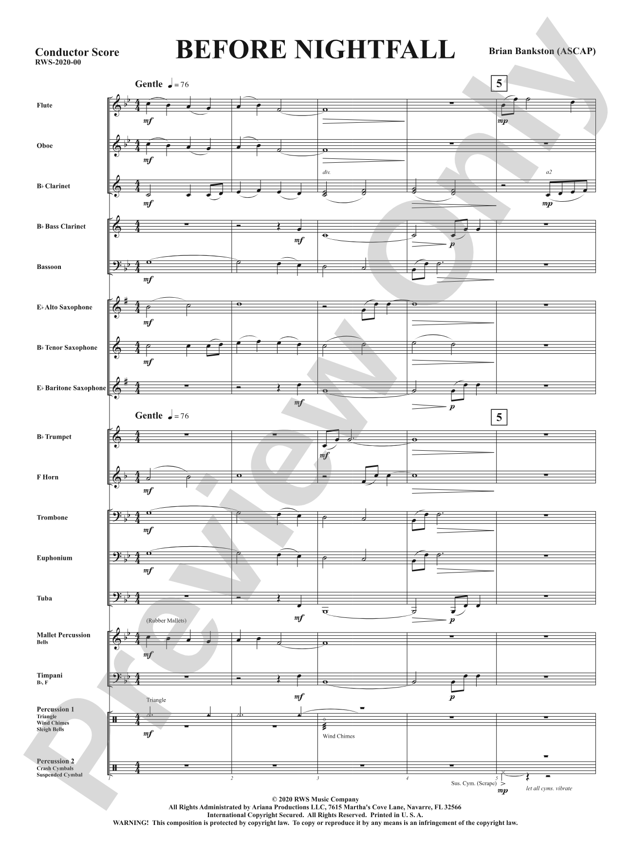 Before Nightfall: Concert Band Conductor Score & Parts