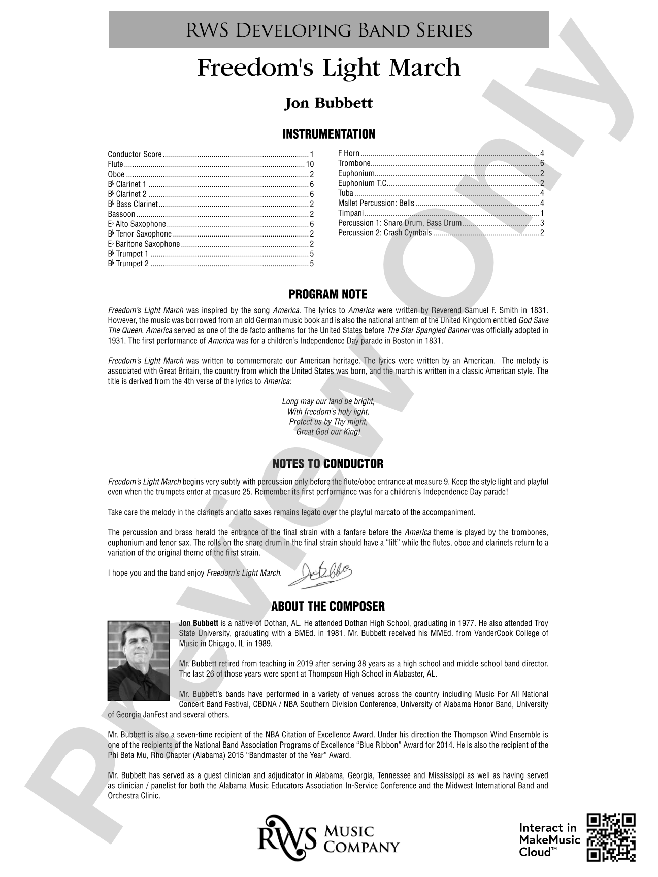 Freedom's Light March: Concert Band Conductor Score & Parts