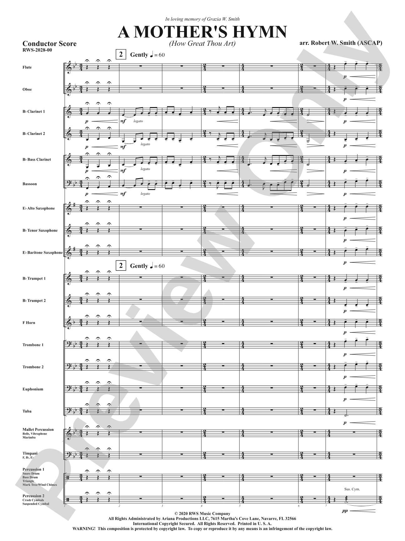 A Mother's Hymn - How Great Thou Art: Concert Band Conductor Score & Parts