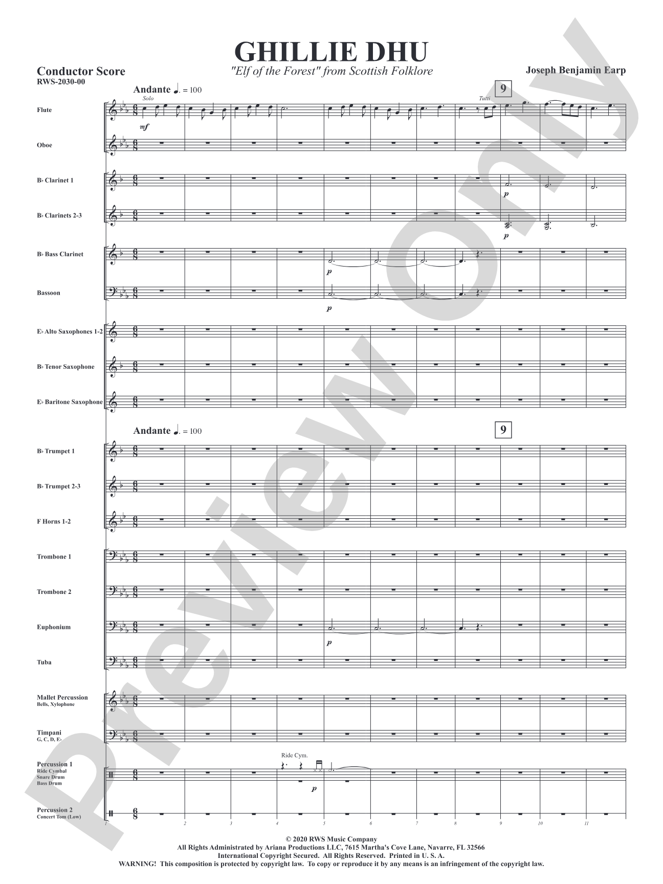 Ghillie Dhu - "Elf of the Forest" from Scottish Folklore: Concert Band Conductor Score & Parts