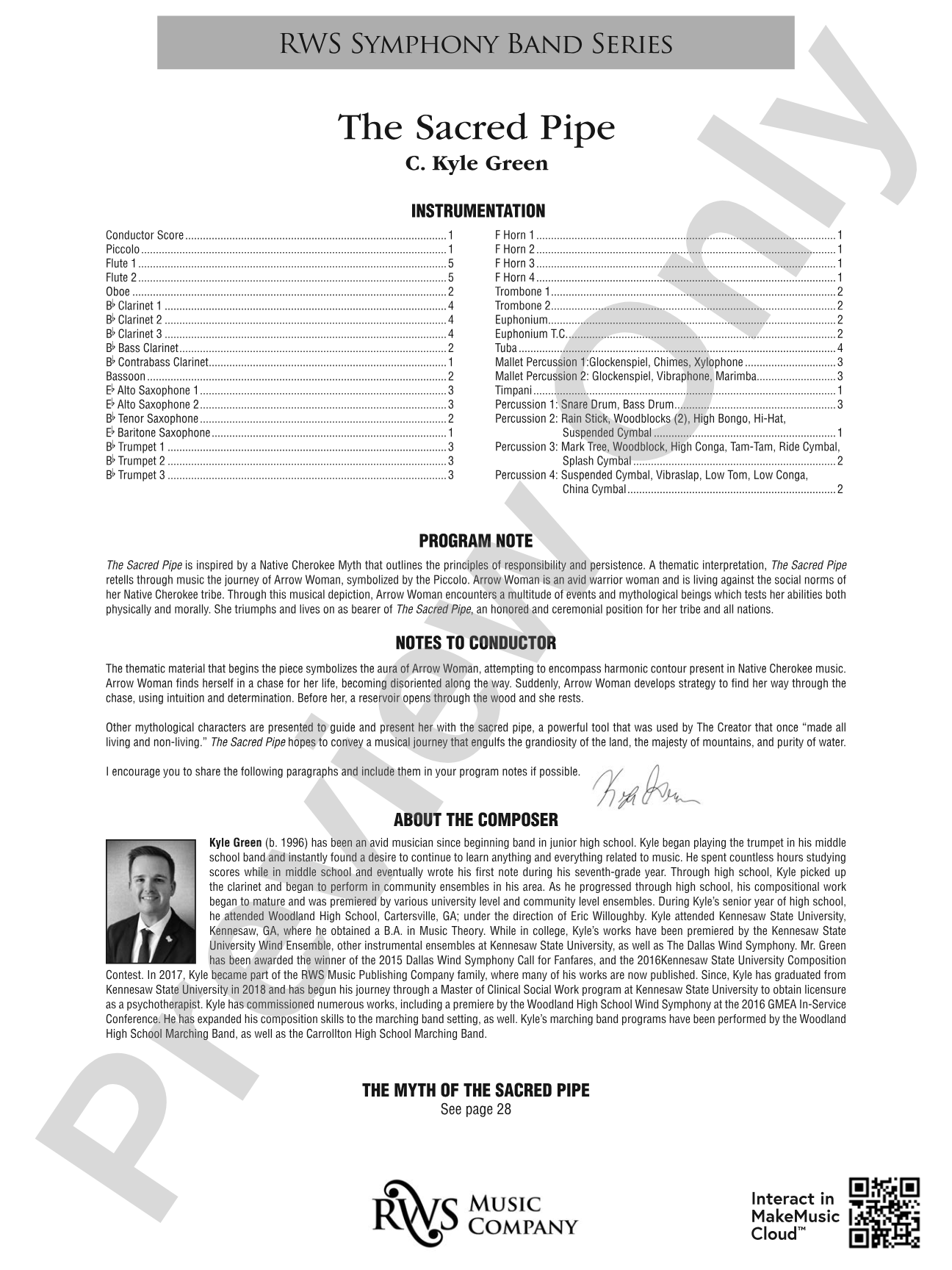 The Sacred Pipe: Concert Band Conductor Score & Parts