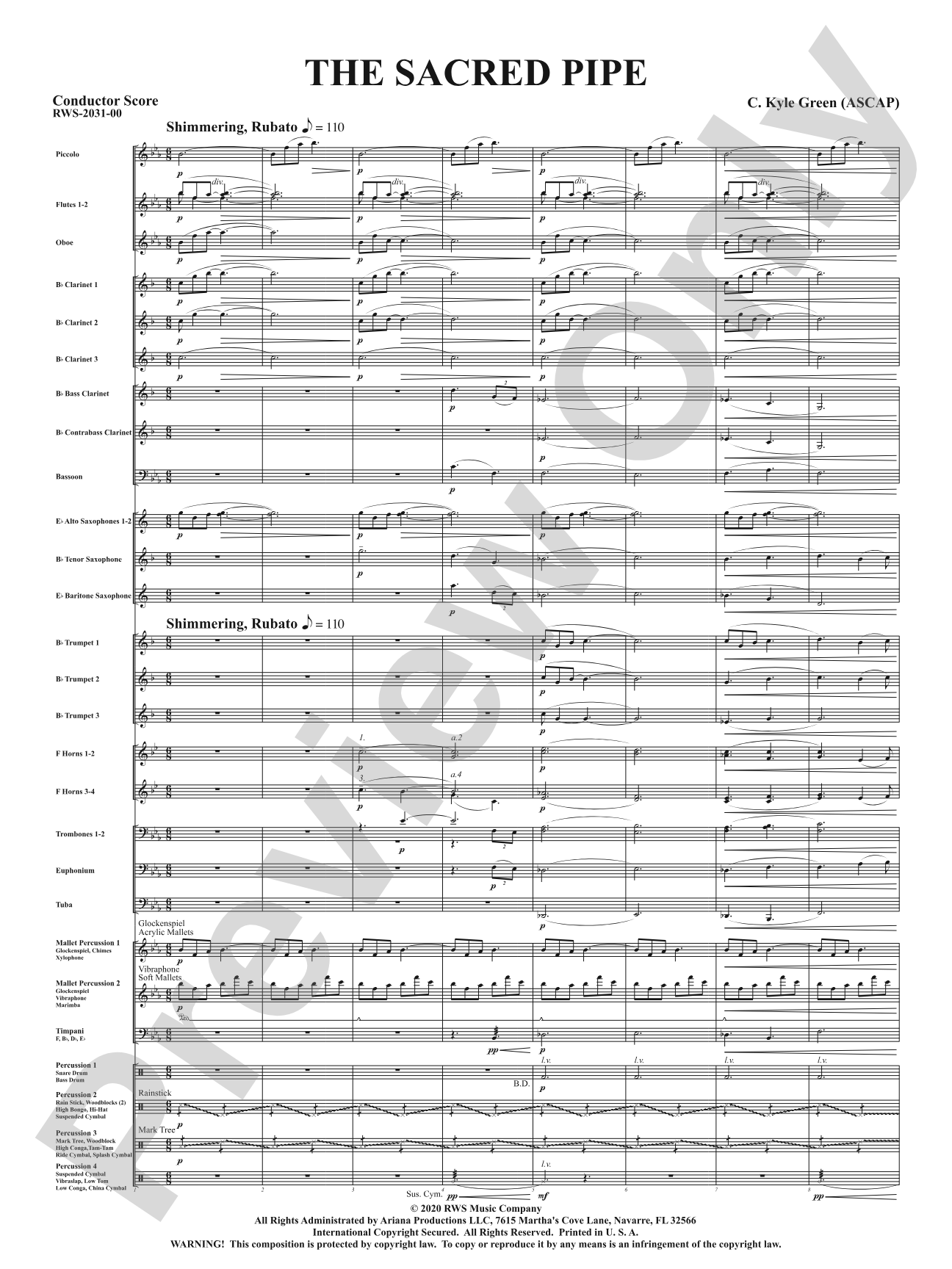 The Sacred Pipe: Concert Band Conductor Score & Parts