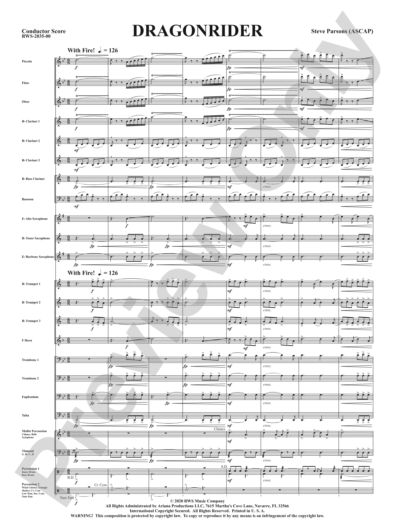 Dragonrider: Concert Band Conductor Score & Parts