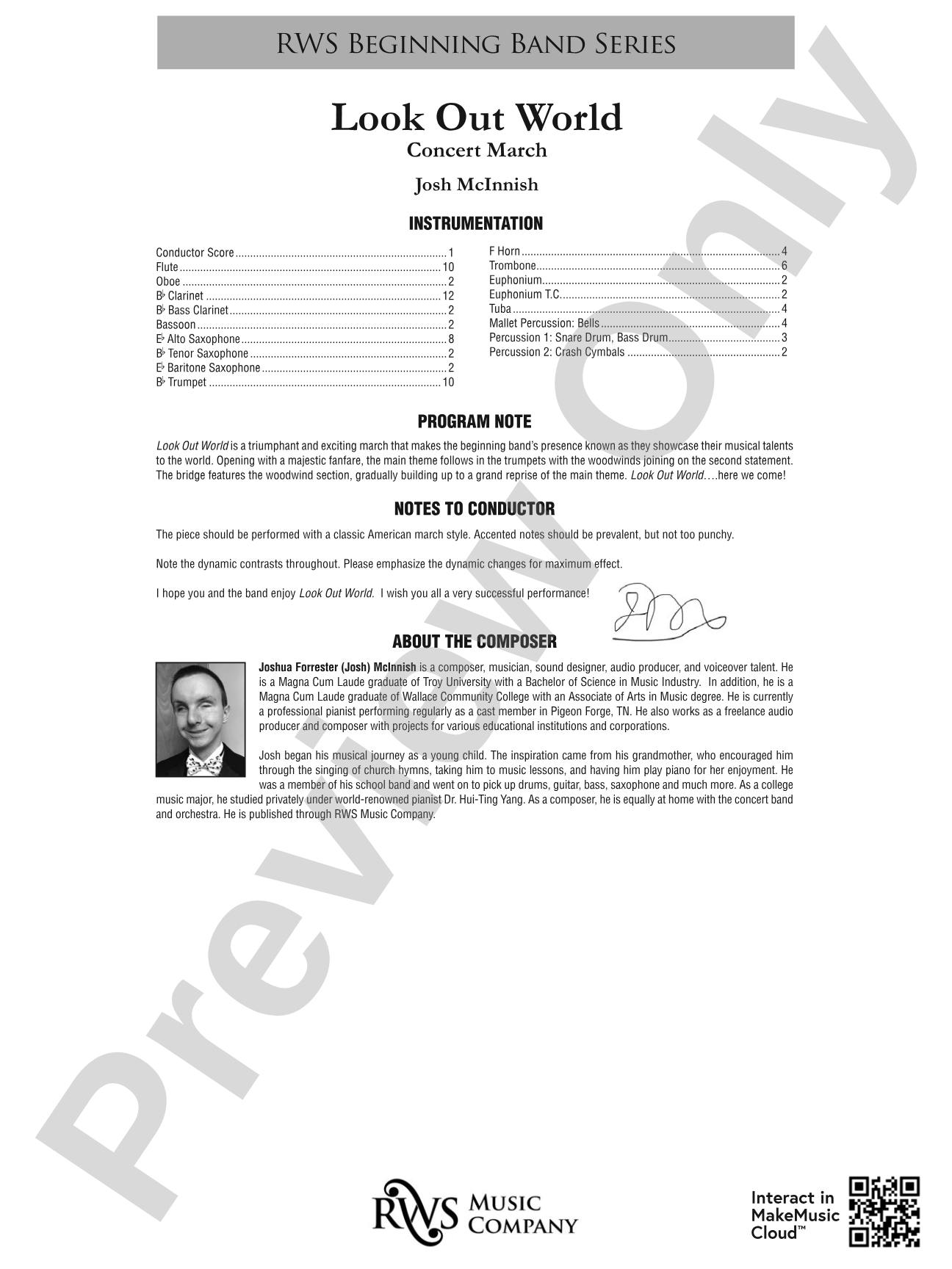 Look Out World - Concert March: Concert Band Conductor Score & Parts