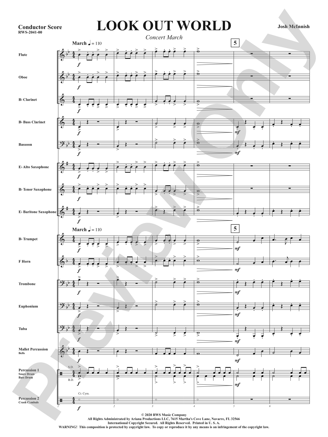 Look Out World - Concert March: Concert Band Conductor Score & Parts