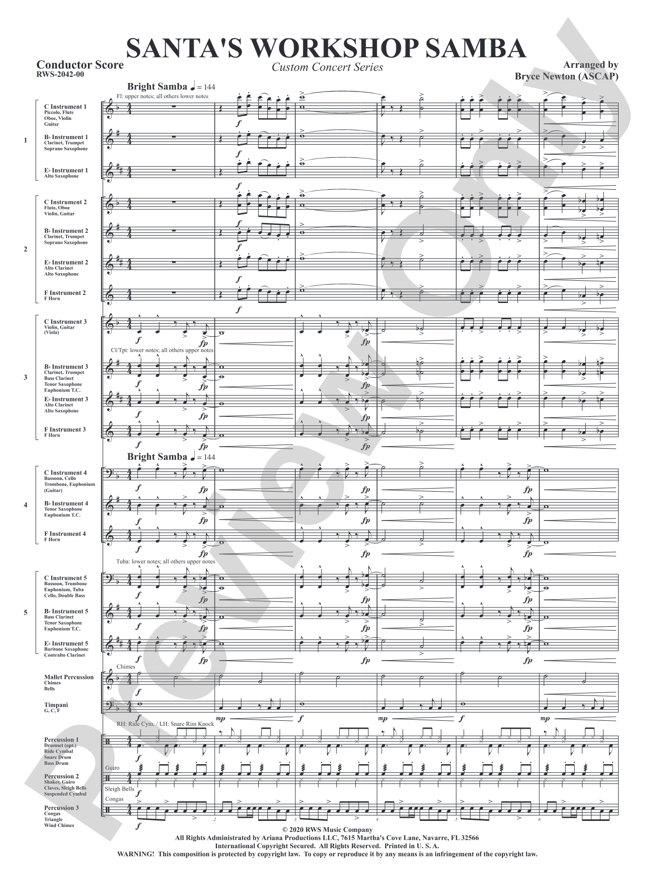 Santa's Workshop Samba: Flexible Concert Band Conductor Score & Parts