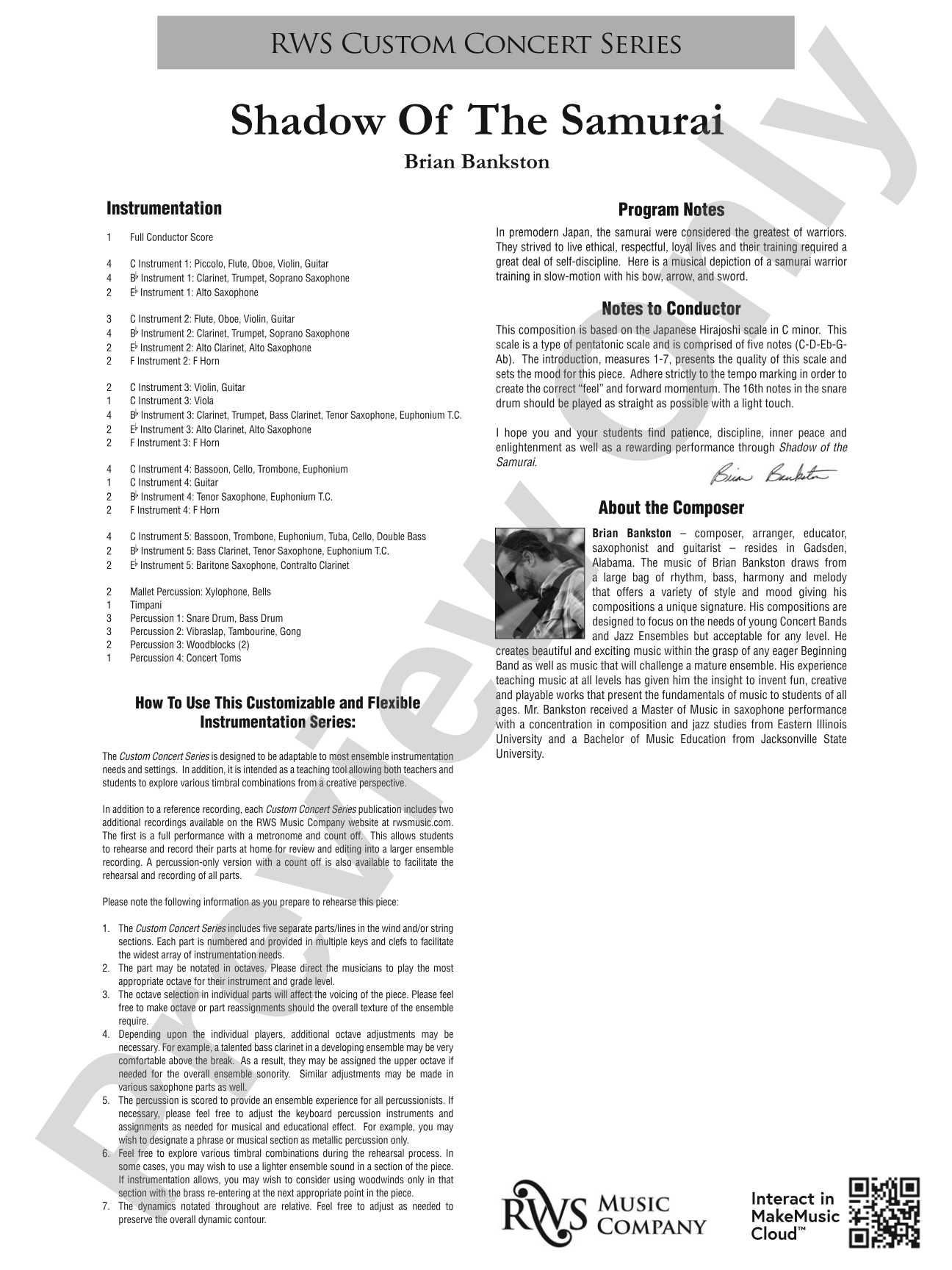 Shadow of the Samurai: Flexible Concert Band Conductor Score & Parts