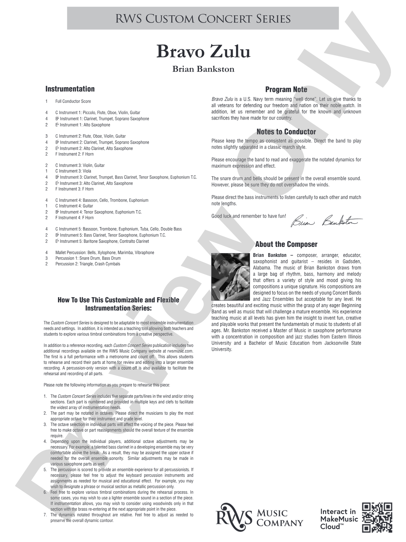 Bravo Zulu: Flexible Concert Band Conductor Score & Parts