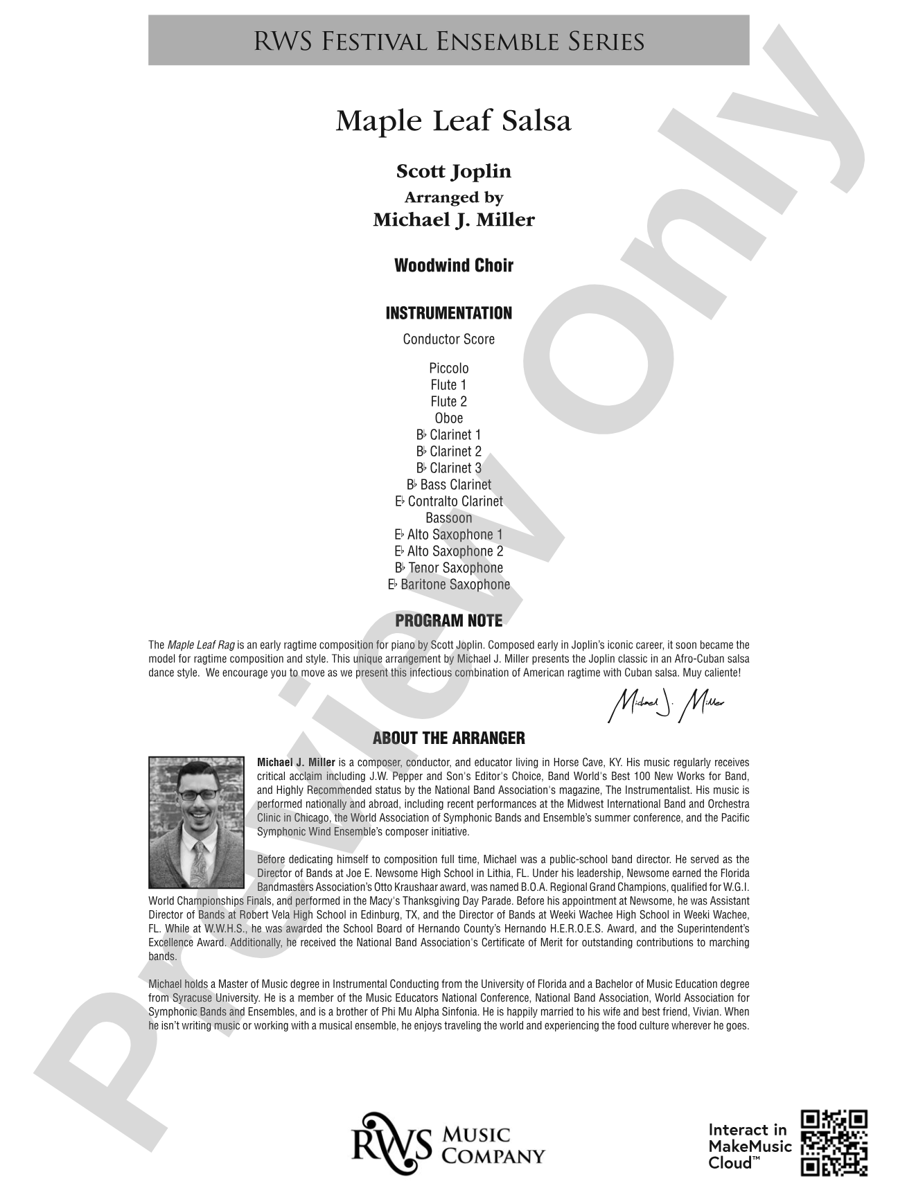 Maple Leaf Salsa - For Woodwind Choir: Woodwind Ensemble Conductor Score & Parts