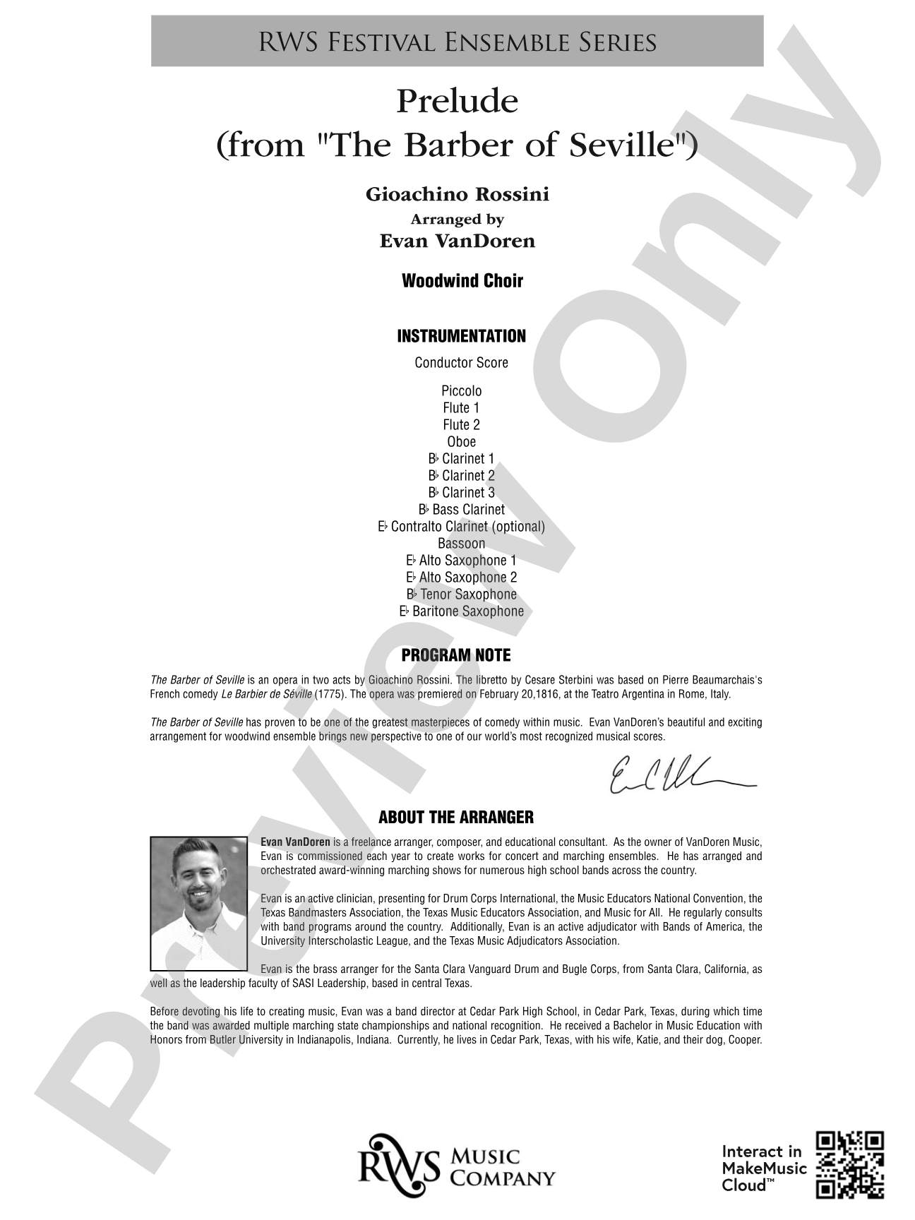 Prelude from <i>The Barber of Seville</i> - For Woodwind Choir: Woodwind Ensemble Conductor Score & Parts