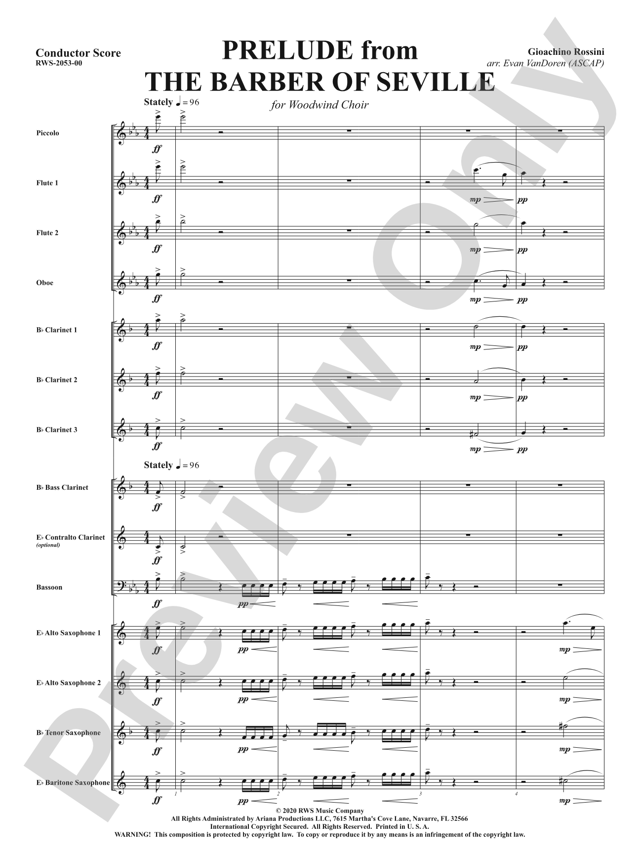 Prelude from <i>The Barber of Seville</i> - For Woodwind Choir: Woodwind Ensemble Conductor Score & Parts