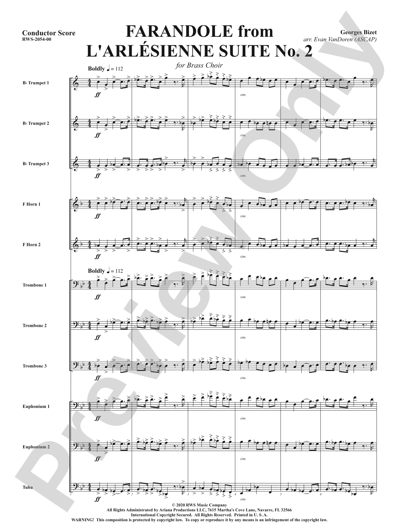 Farandole from <i>L'Arlésienne Suite No. 2</i> - For Brass Choir: Brass Choir Conductor Score & Parts