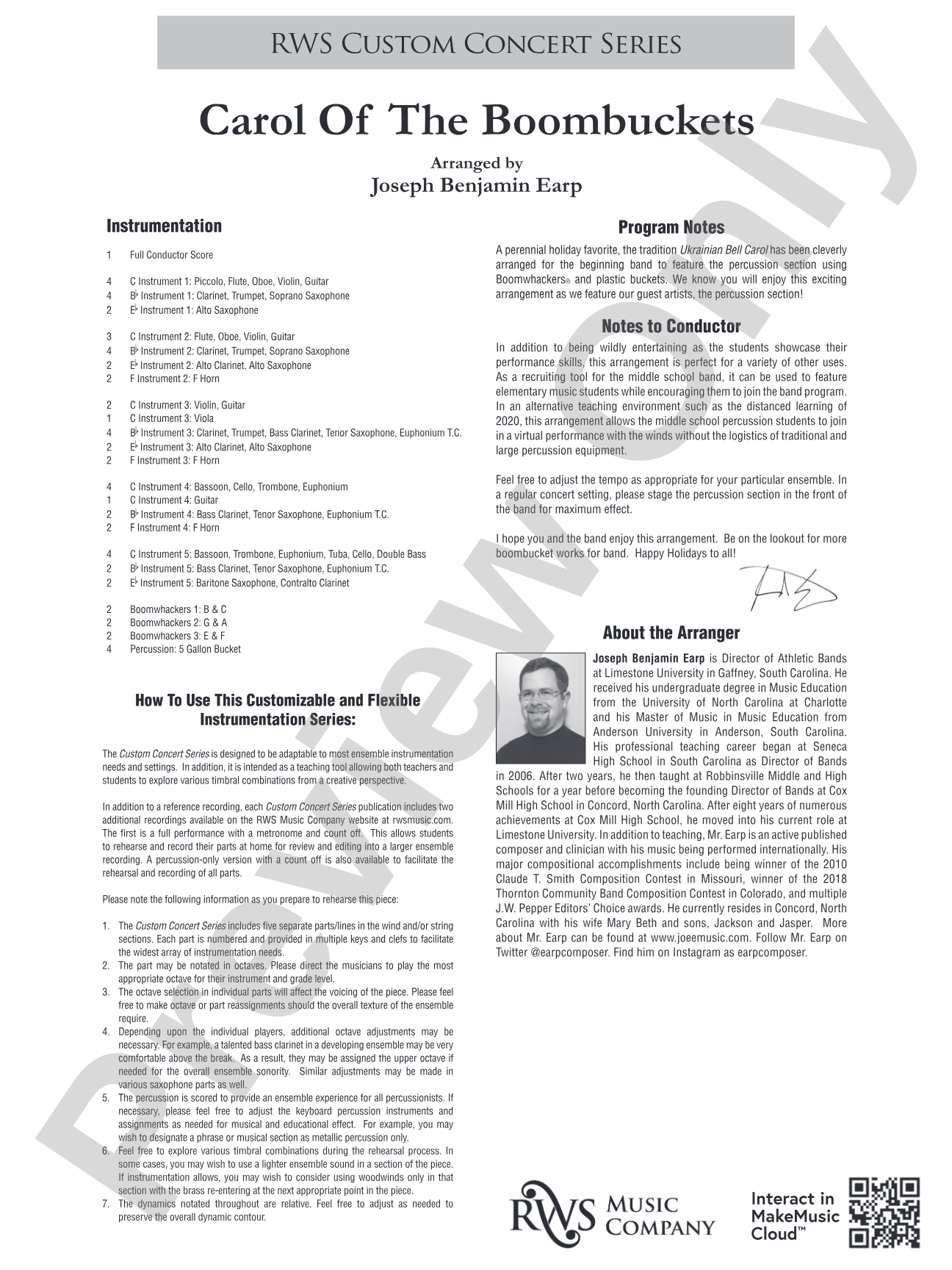Carol of the Boombuckets: Flexible Concert Band Conductor Score & Parts