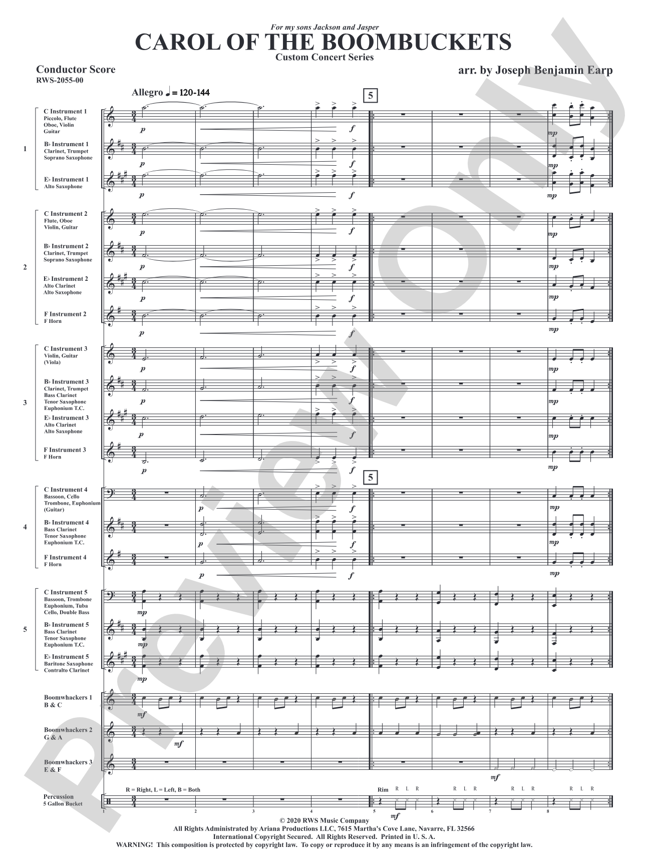 Carol of the Boombuckets: Flexible Concert Band Conductor Score & Parts