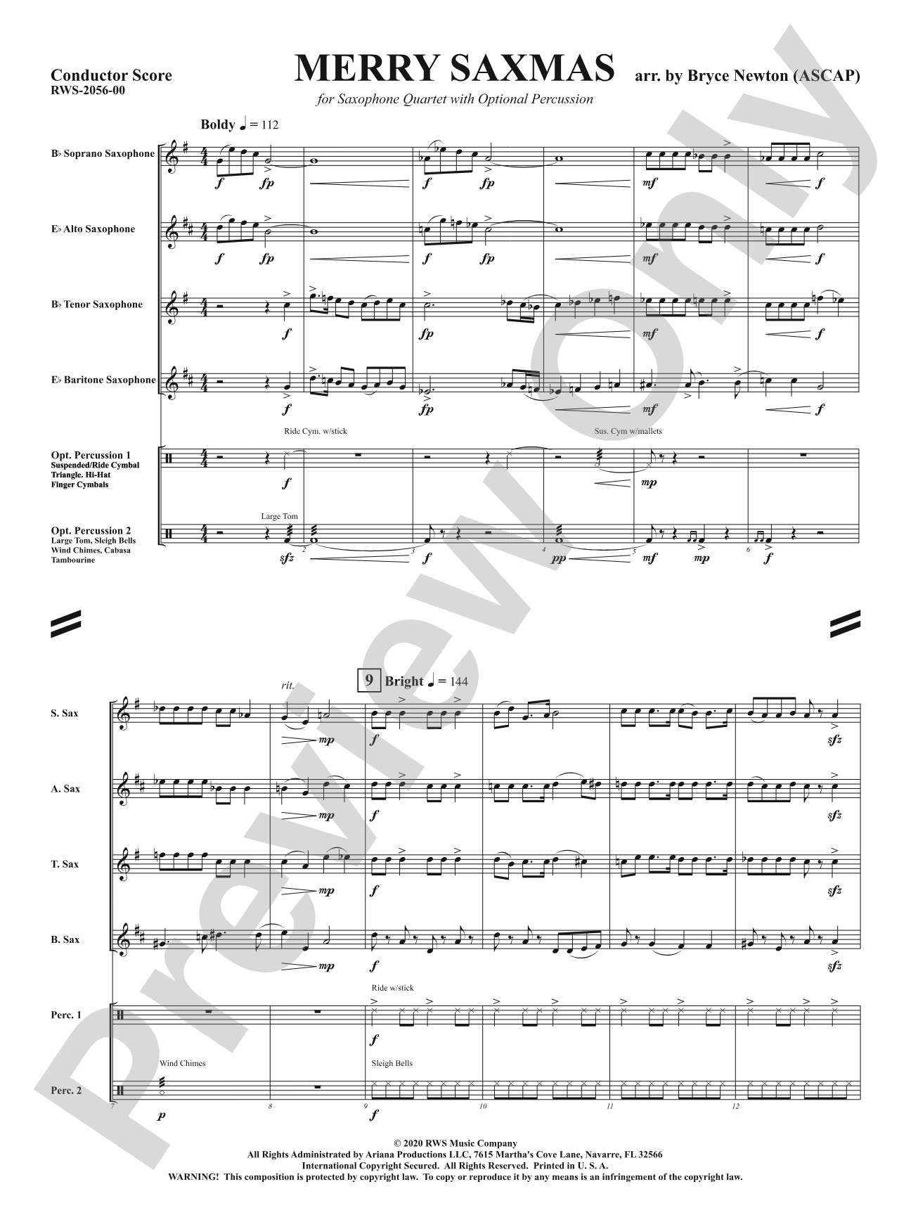 Merry Saxmas: Saxophone Quartet Conductor Score & Parts