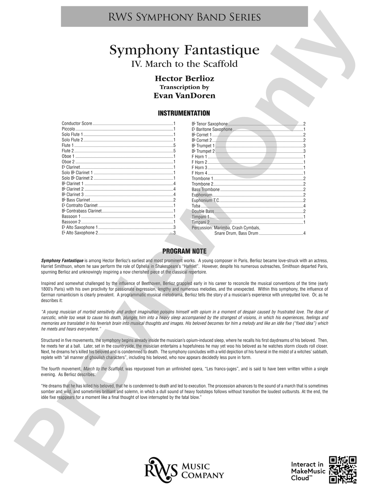 Symphony Fantastique - IV. March to the Scaffold: Concert Band Conductor Score & Parts