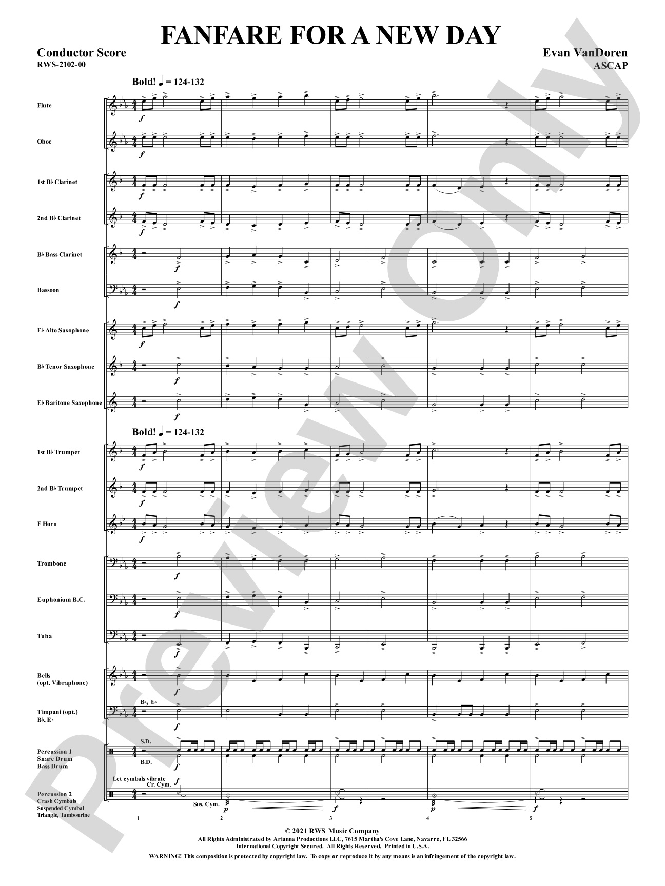 Fanfare for a New Day: Concert Band Conductor Score & Parts