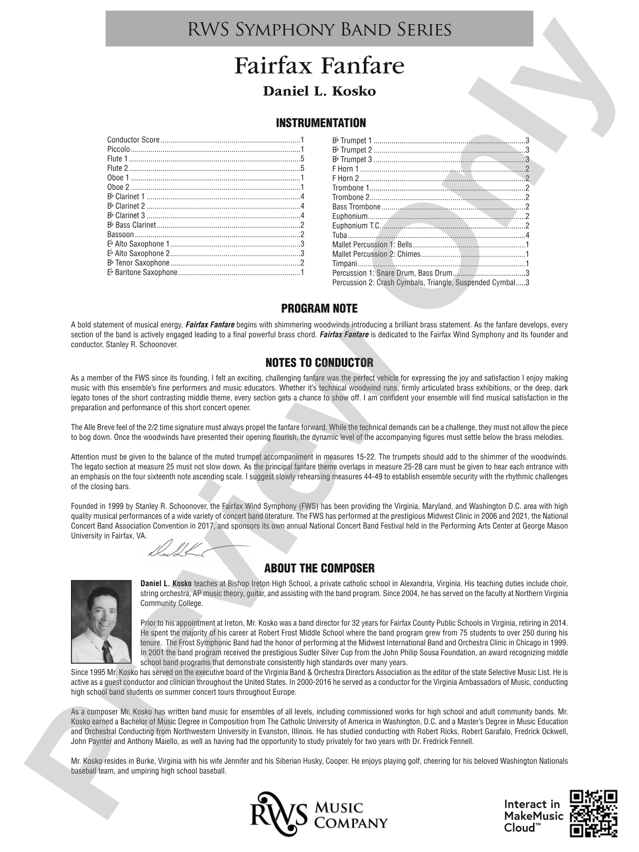 Fairfax Fanfare: Concert Band Conductor Score & Parts