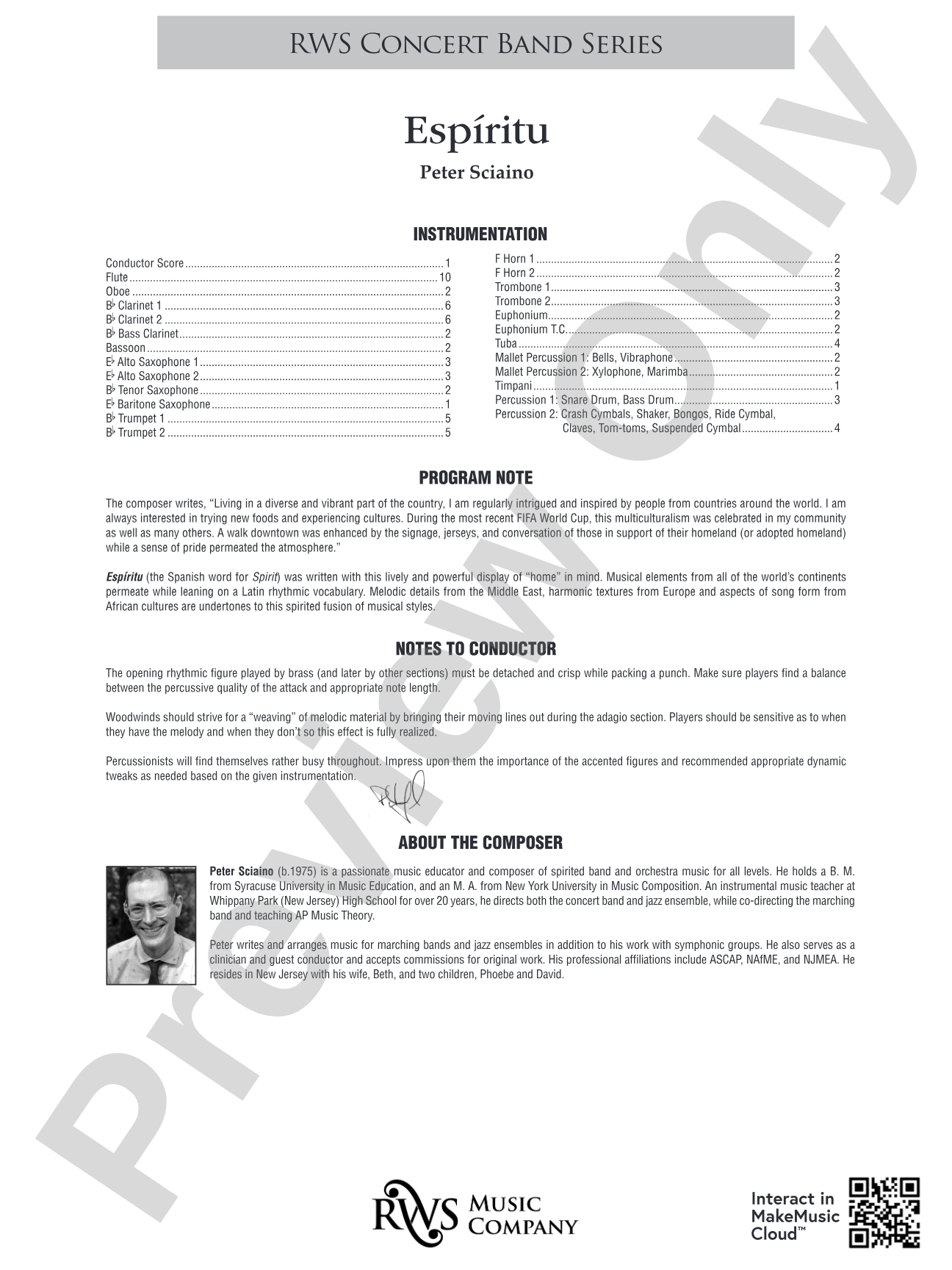 Espiritu: Concert Band Conductor Score & Parts