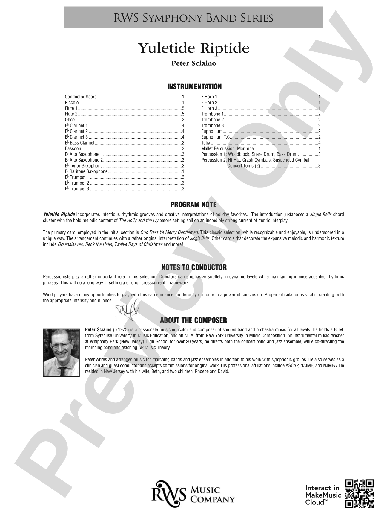 Yuletide Riptide: Concert Band Conductor Score & Parts