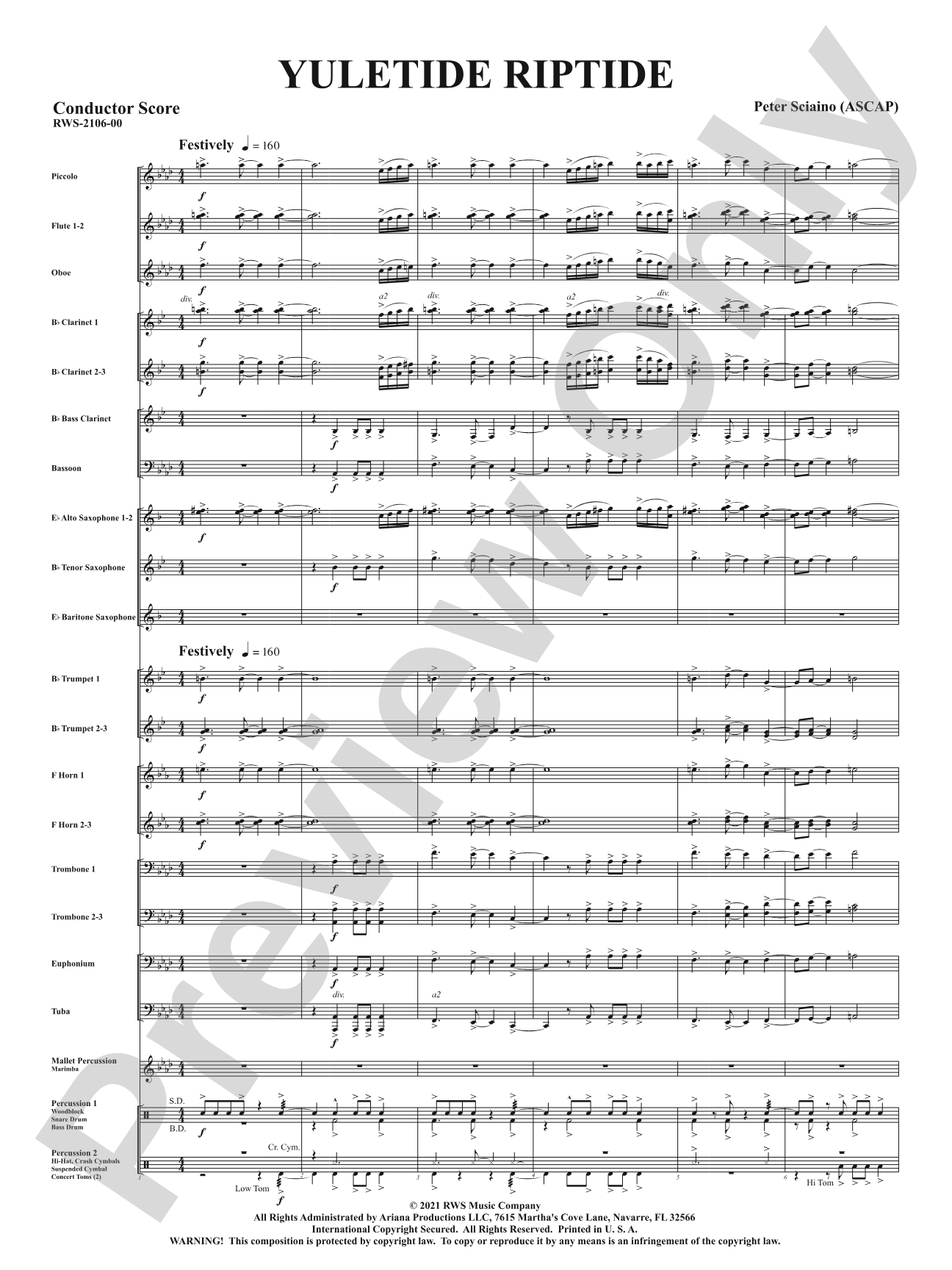 Yuletide Riptide: Concert Band Conductor Score & Parts
